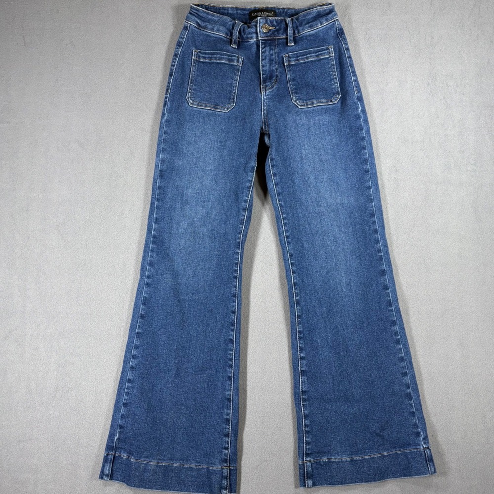 Flying Banana Flare Jeans Women 2S Blue Excellent Patch Pocket High Rise FLB-P-1
